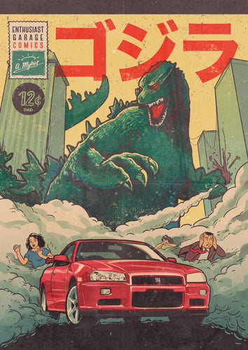 R34 Skyline Godzilla Print